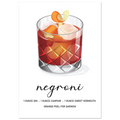 Poster Negroni moderno con bicchiere cocktail e ricetta, stile minimal elegante per angolo bar