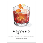 Poster Negroni moderno con bicchiere cocktail e ricetta, stile minimal elegante per angolo bar