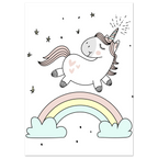 Poster per bambini con unicorno illustrato in stile dolce e sognante