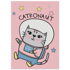 Poster per bambini con gatto astronauta illustrato in stile giocoso