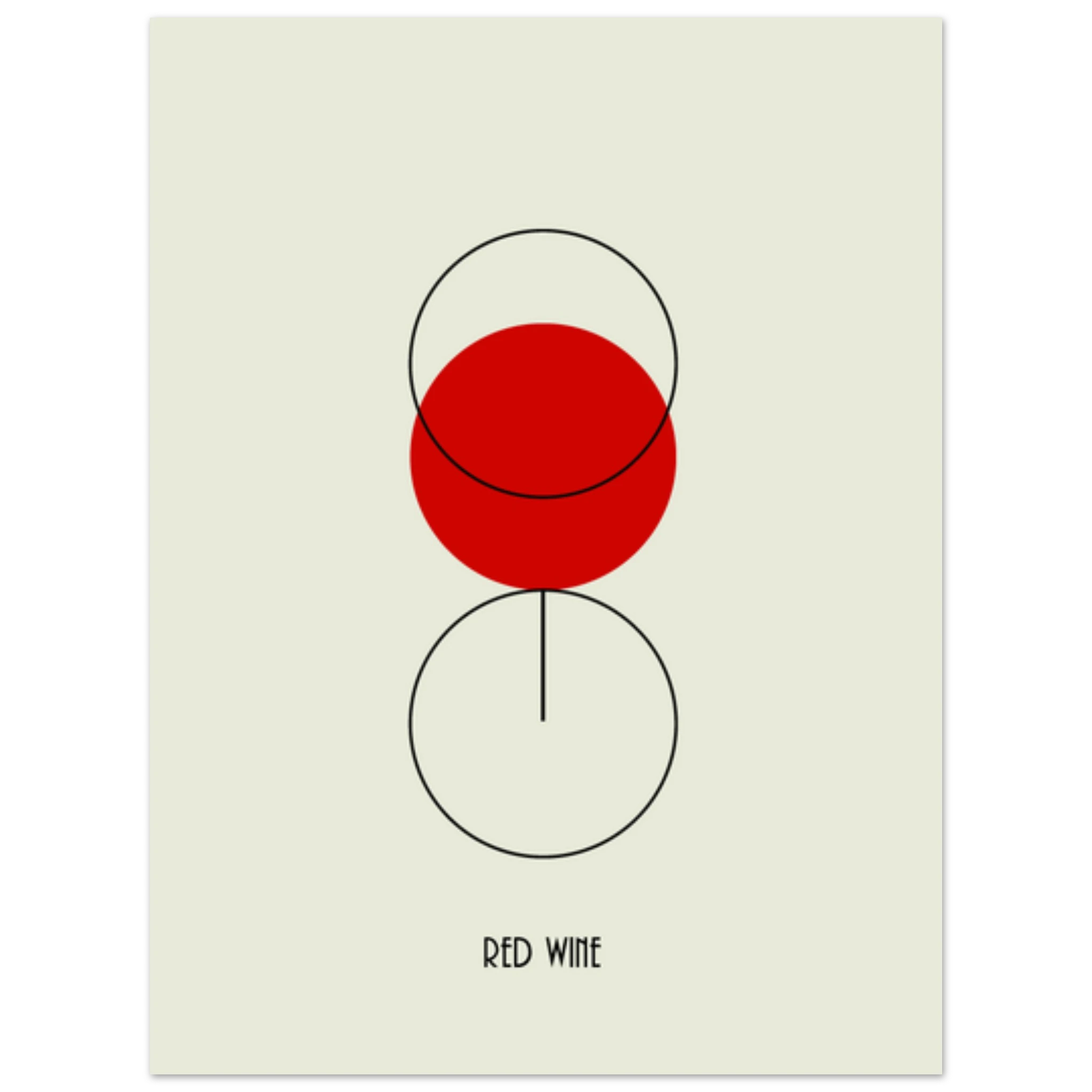 Poster minimal con bicchiere di vino rosso stilizzato, arte contemporanea essenziale, design moderno da parete.