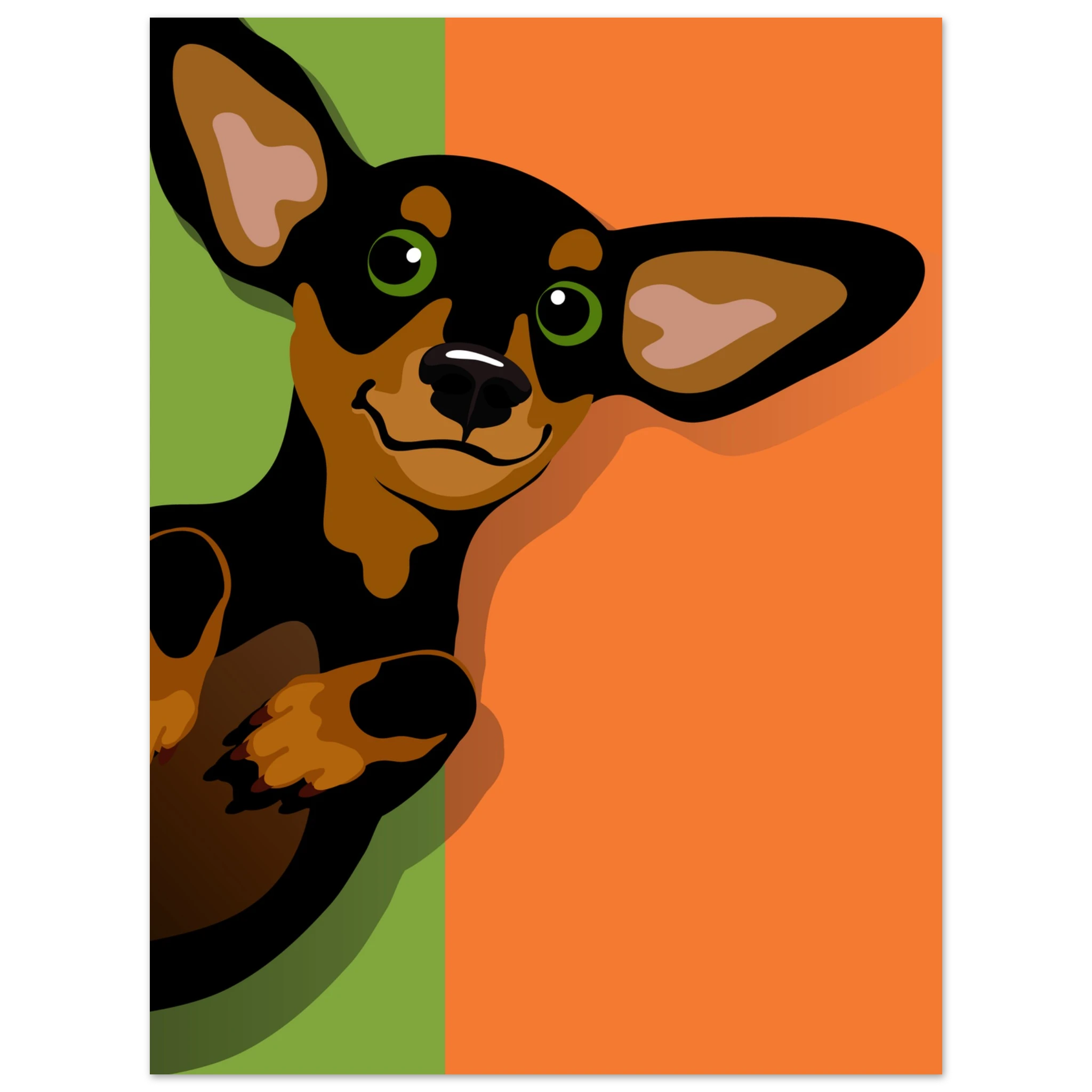 Illustrazione pop art di un bassotto, poster moderno per decorazione casa, ideale per amanti dei cani.