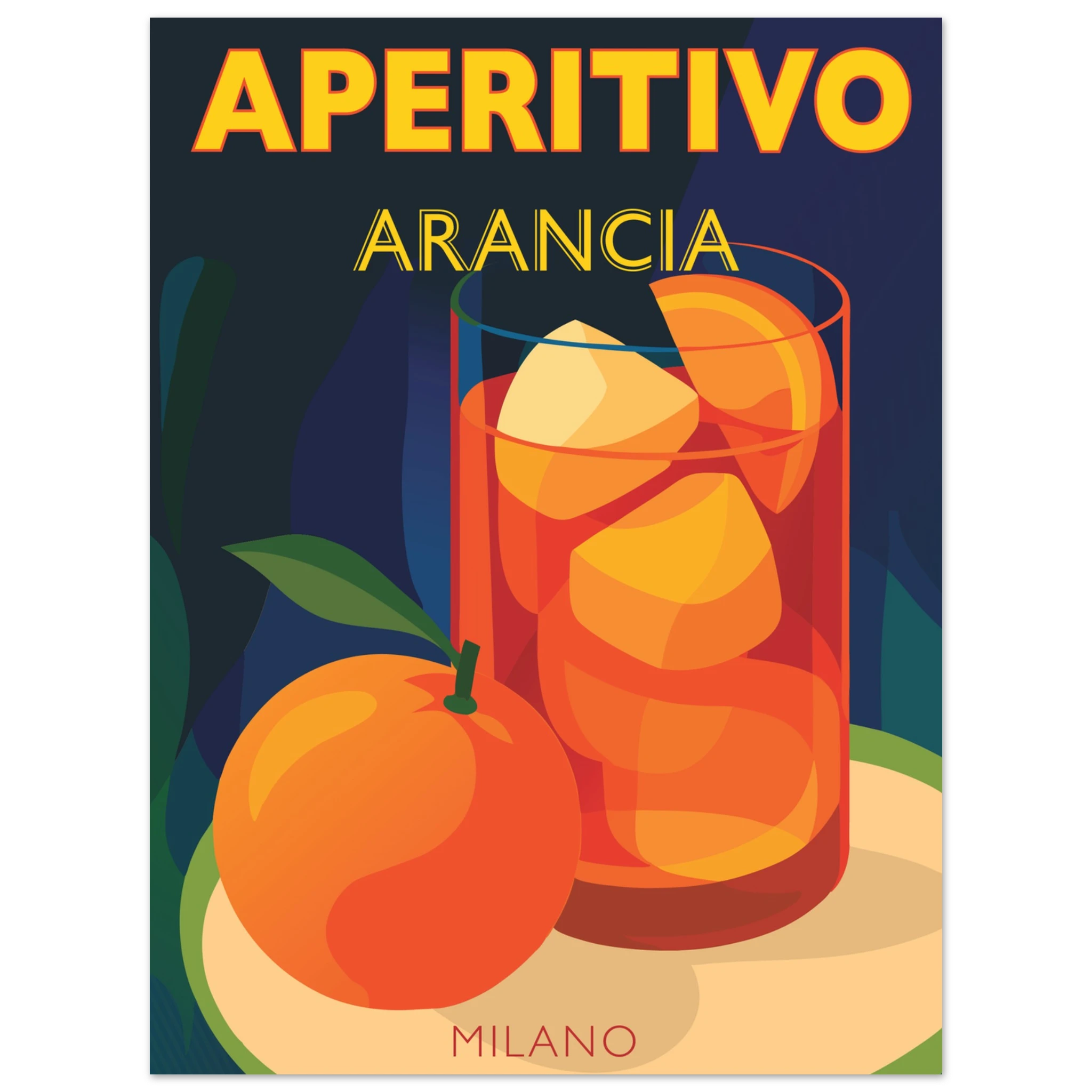 Poster Aperol Spritz in stile manifesto vintage con bicchiere arancione, grafica rétro italiana da parete.