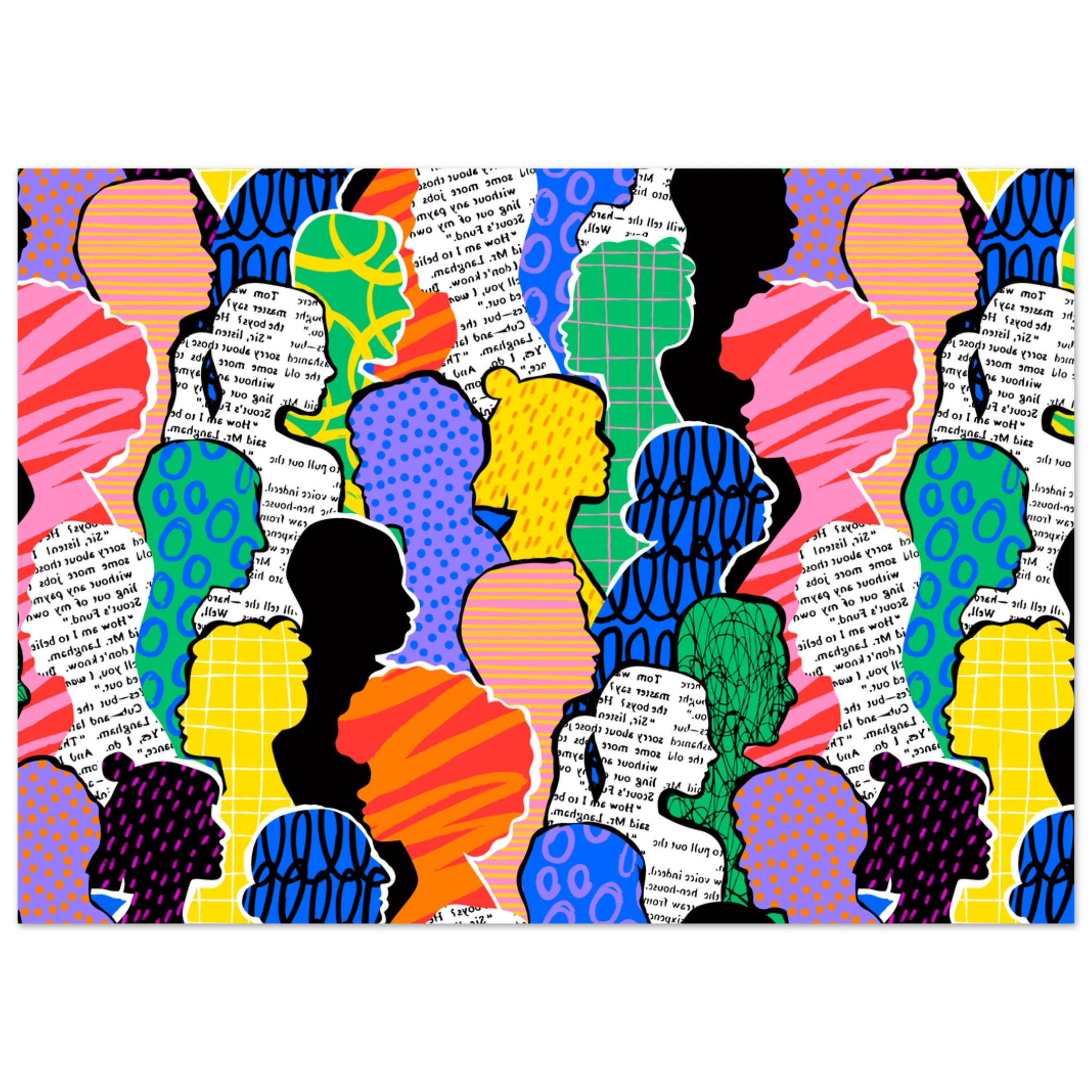 Poster contemporaneo Menti a Colore con volti astratti colorati, arte grafica moderna per decorazione pareti