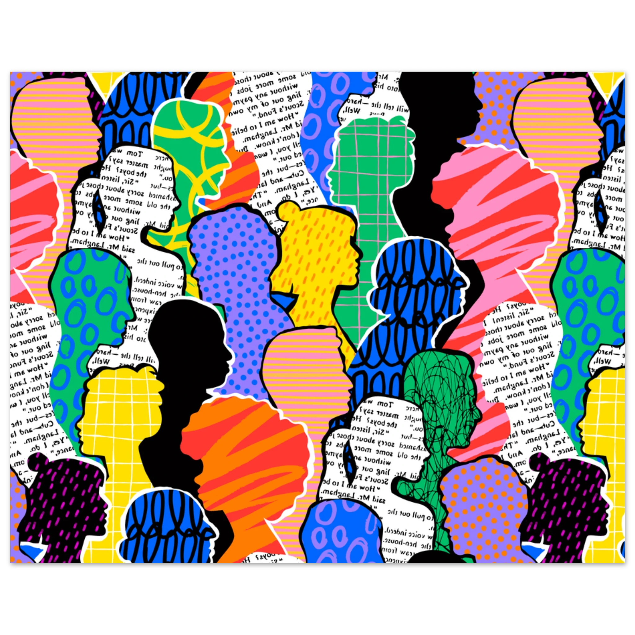 Poster contemporaneo Menti a Colore con volti astratti colorati, arte grafica moderna
