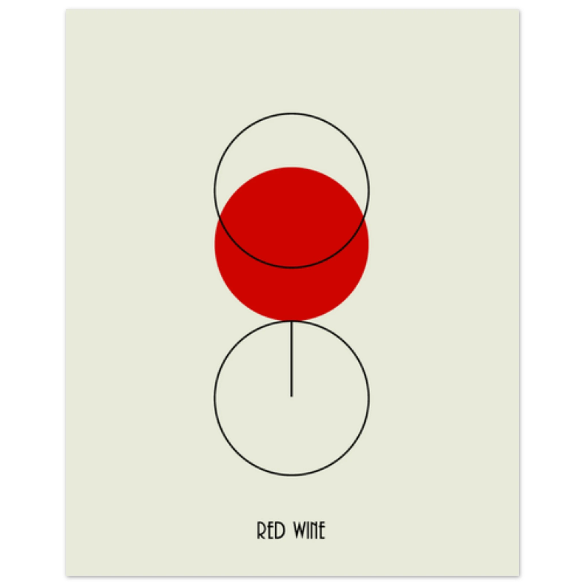 Poster minimal con bicchiere di vino rosso stilizzato, arte contemporanea essenziale, design moderno da parete.
