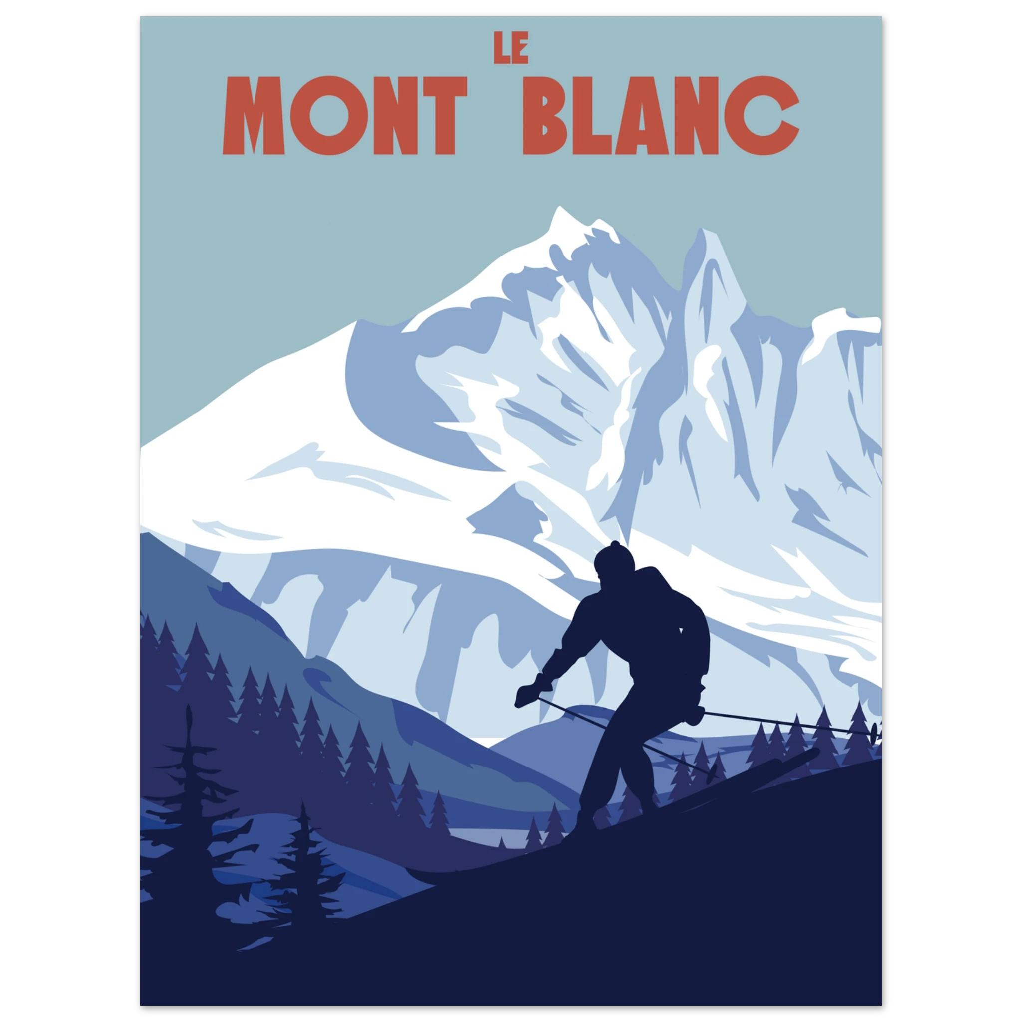 Poster Mont Blanc illustrato in stile vintage, paesaggio alpino