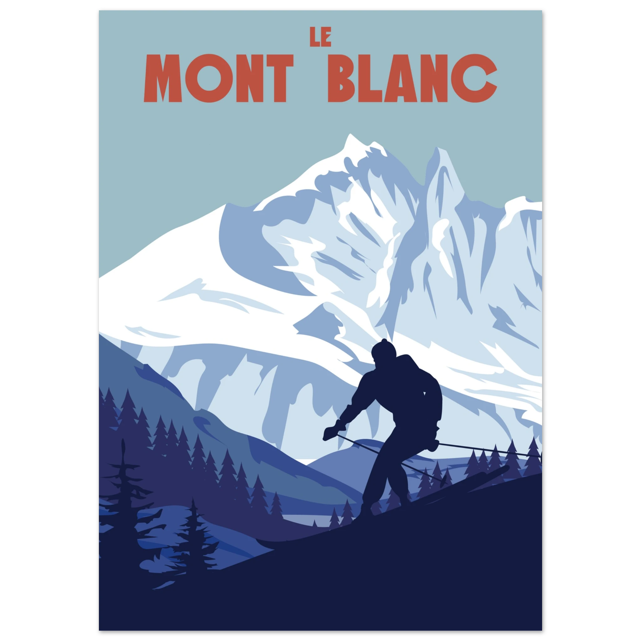 Poster Mont Blanc illustrato in stile vintage, paesaggio alpino
