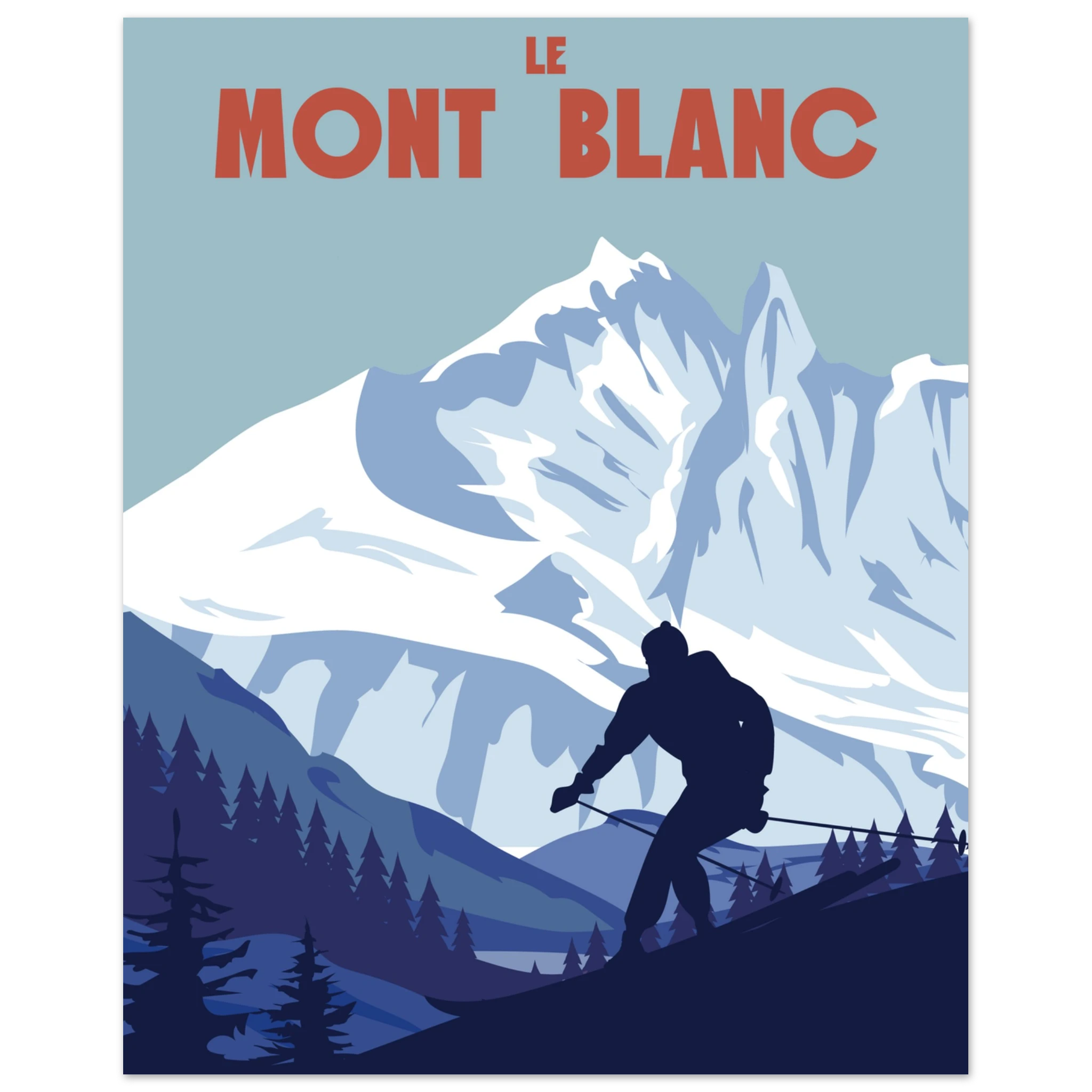 Poster Mont Blanc illustrato in stile vintage, paesaggio alpino