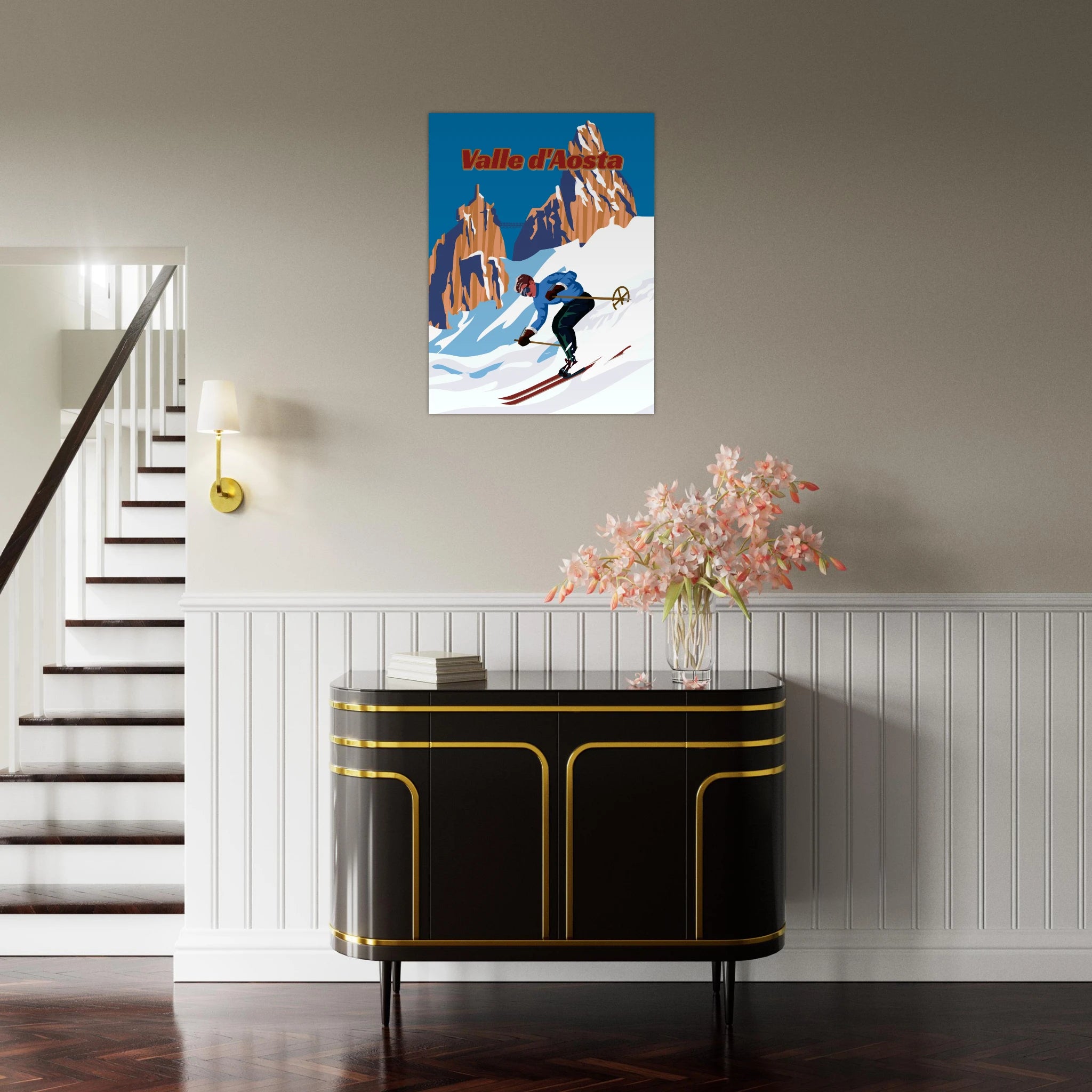 Poster sci vintage ispirato alla Valle d’Aosta, arte alpina e montagna