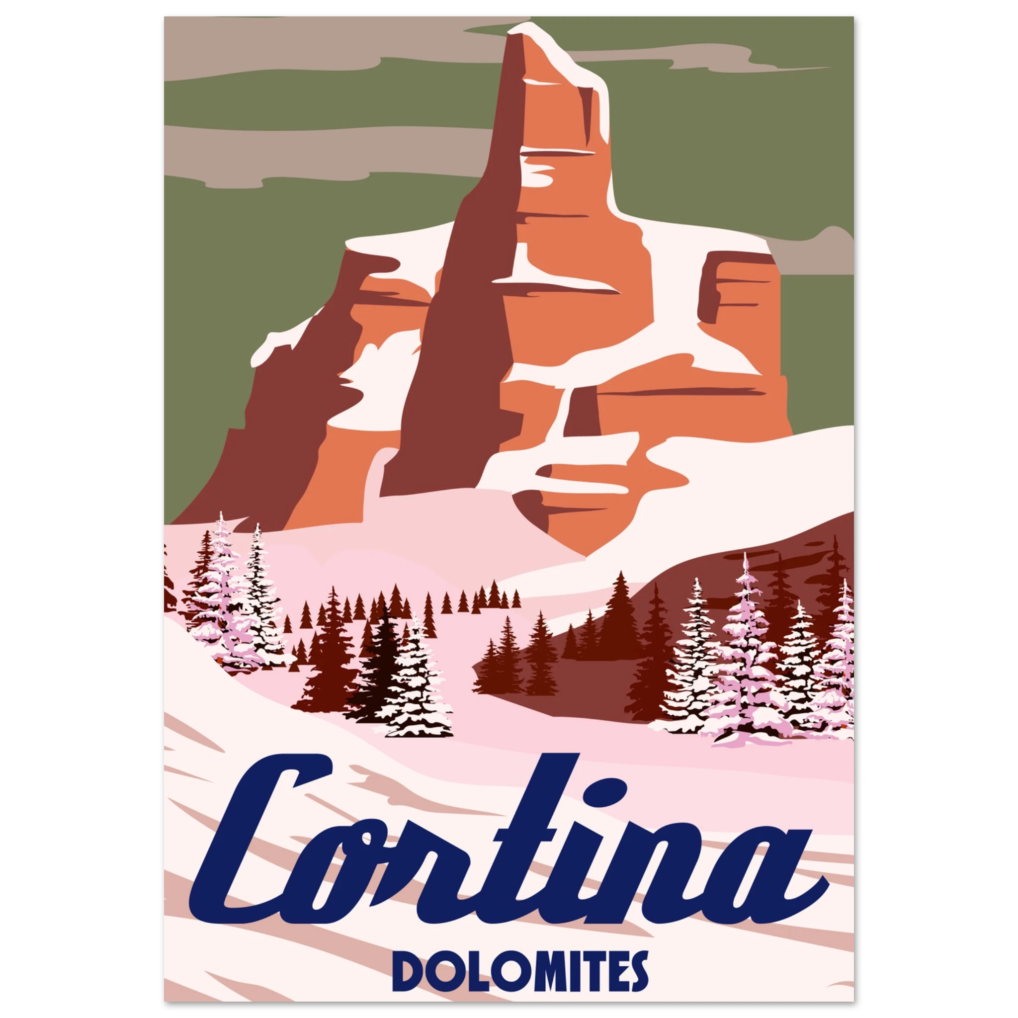 Poster montagna vintage ispirato a Cortina e alle Dolomiti