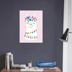 Poster per bambini con lama illustrato e scritta divertente