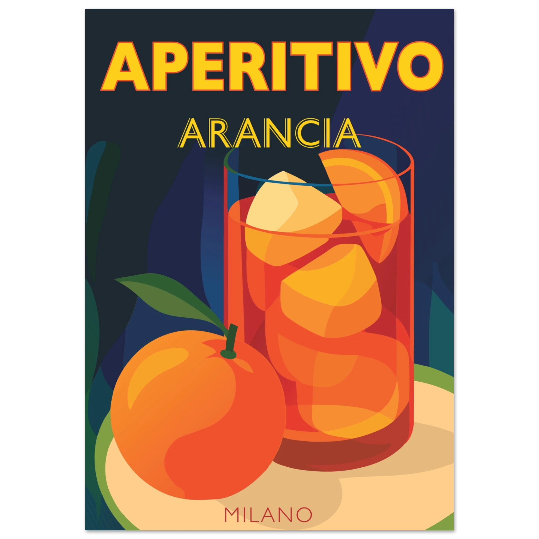 Poster Aperol Spritz in stile manifesto vintage con bicchiere arancione, grafica rétro italiana da parete.