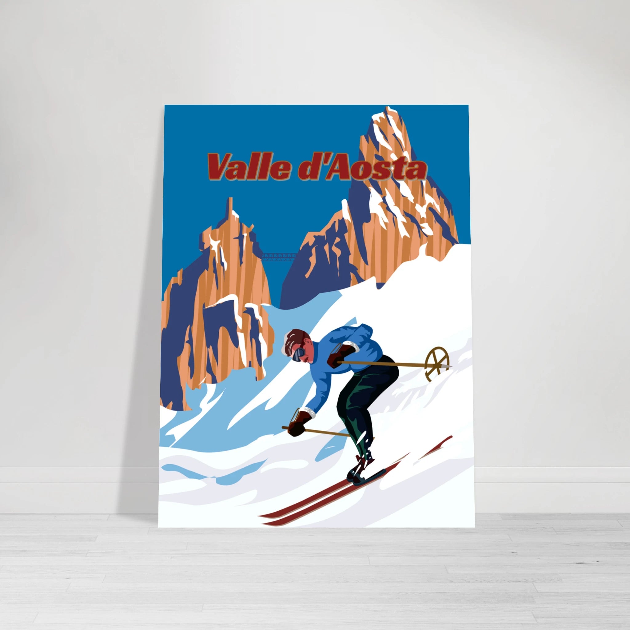 Poster sci vintage ispirato alla Valle d’Aosta, arte alpina e montagna