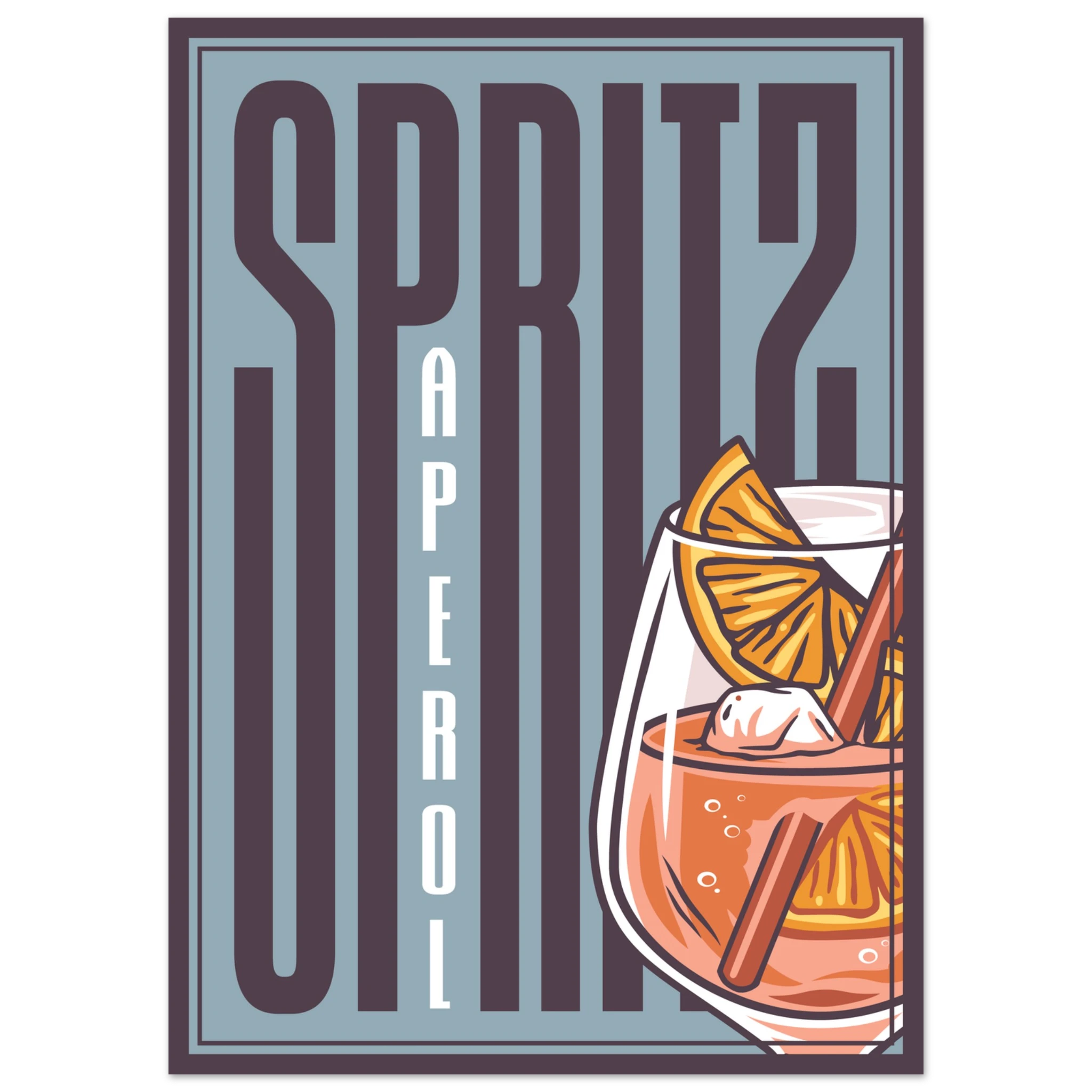 Poster Spritz Aperol con tipografia retrò e bicchiere arancione, graphic design vintage per angolo bar