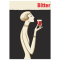 Poster Bitter in stile Art Déco con donna elegante che tiene un calice rosso, grafica vintage