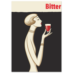 Poster Bitter in stile Art Déco con donna elegante che tiene un calice rosso, grafica vintage