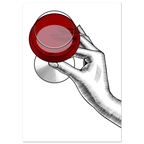 Poster minimal con mano illustrata che regge un bicchiere di vino rosso, line art moderna