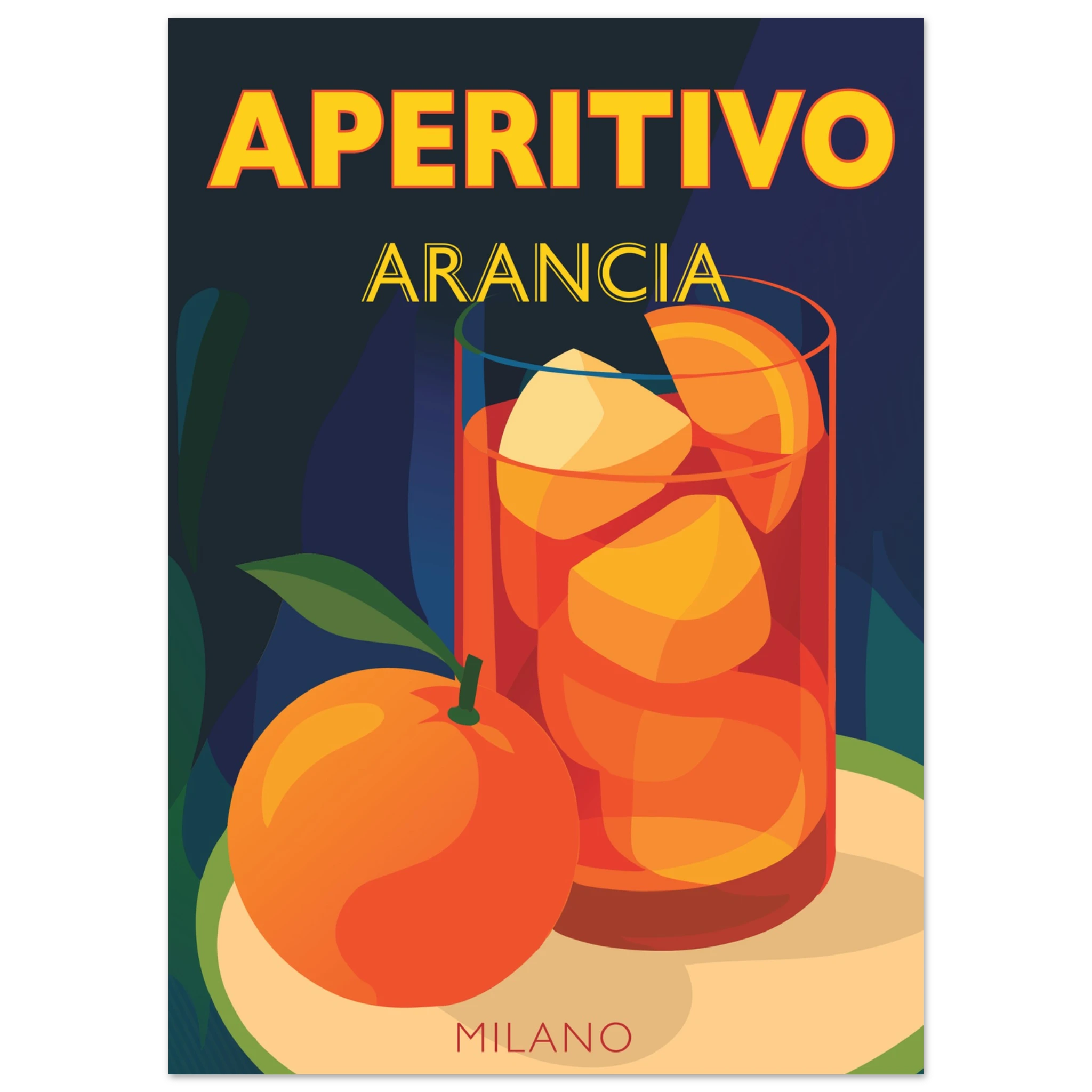 Poster Aperol Spritz in stile manifesto vintage con bicchiere arancione, grafica rétro italiana da parete.