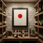 Poster minimal con bicchiere di vino rosso stilizzato, arte contemporanea essenziale, design moderno da parete.