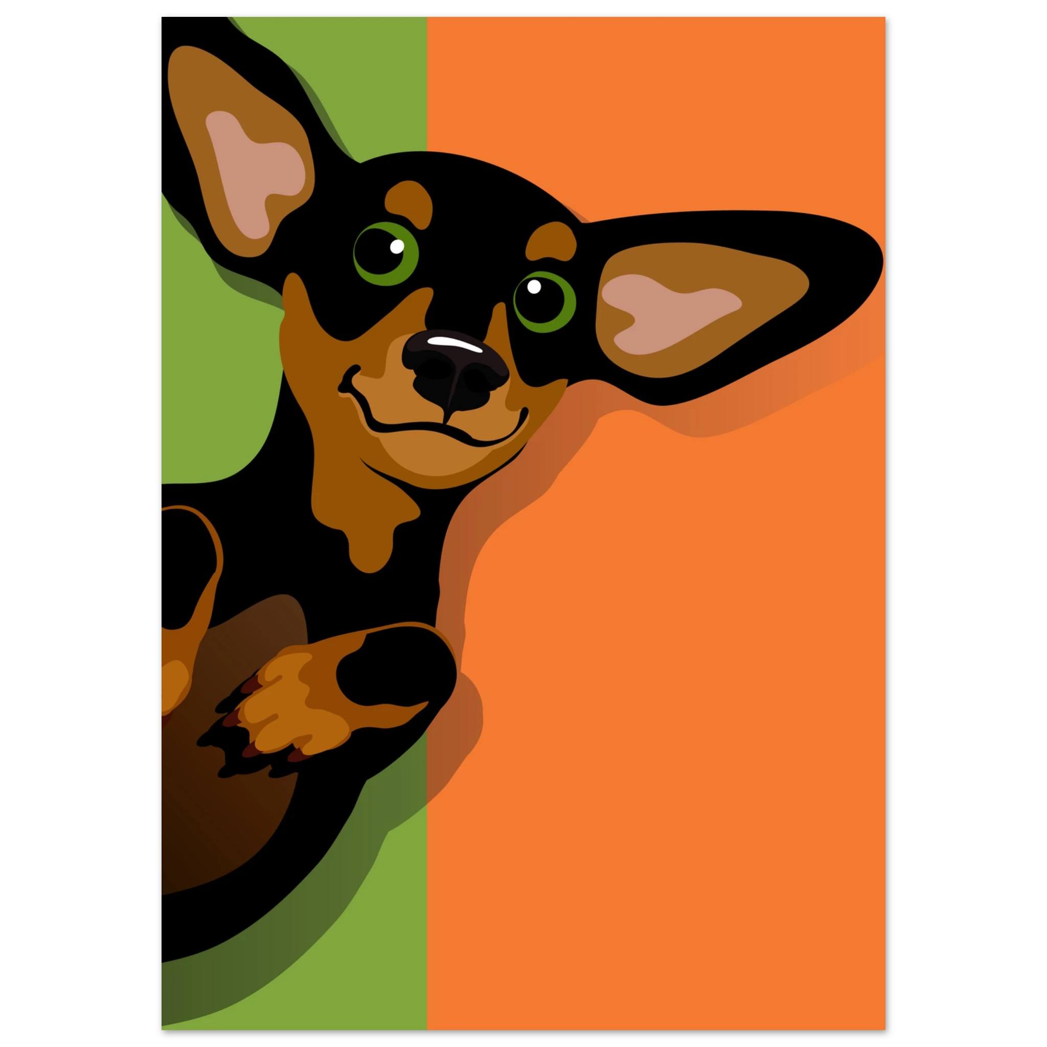 Illustrazione pop art di un bassotto, poster moderno per decorazione casa, ideale per amanti dei cani.