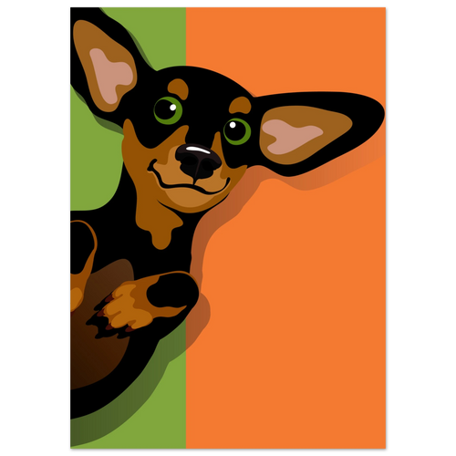 Illustrazione pop art di un bassotto, poster moderno per decorazione casa, ideale per amanti dei cani.