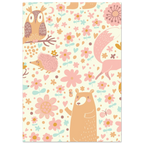 Poster illustrato per bambini con animali del bosco in stile dolce, ideale per la cameretta