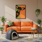 Illustrazione pop art di un bassotto, poster moderno per decorazione casa, ideale per amanti dei cani.