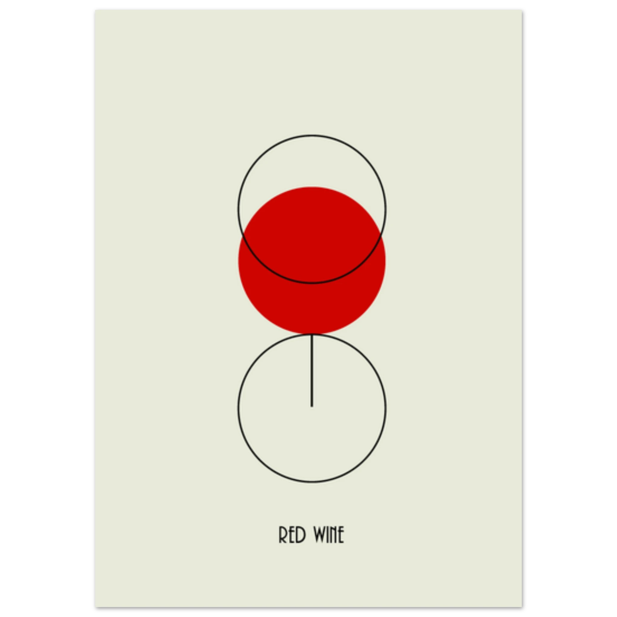 Poster minimal con bicchiere di vino rosso stilizzato, arte contemporanea essenziale, design moderno da parete.