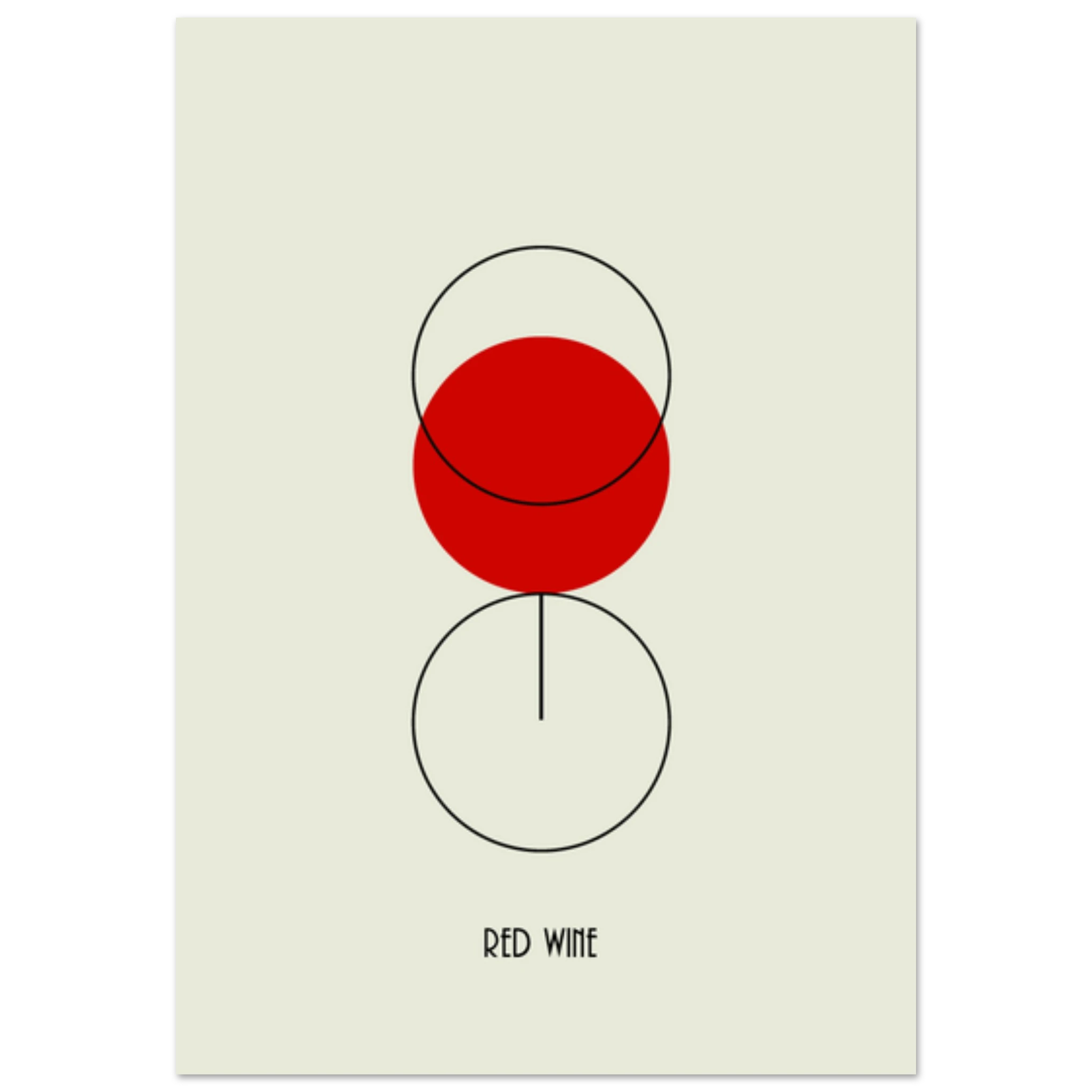 Poster minimal con bicchiere di vino rosso stilizzato, arte contemporanea essenziale, design moderno da parete.