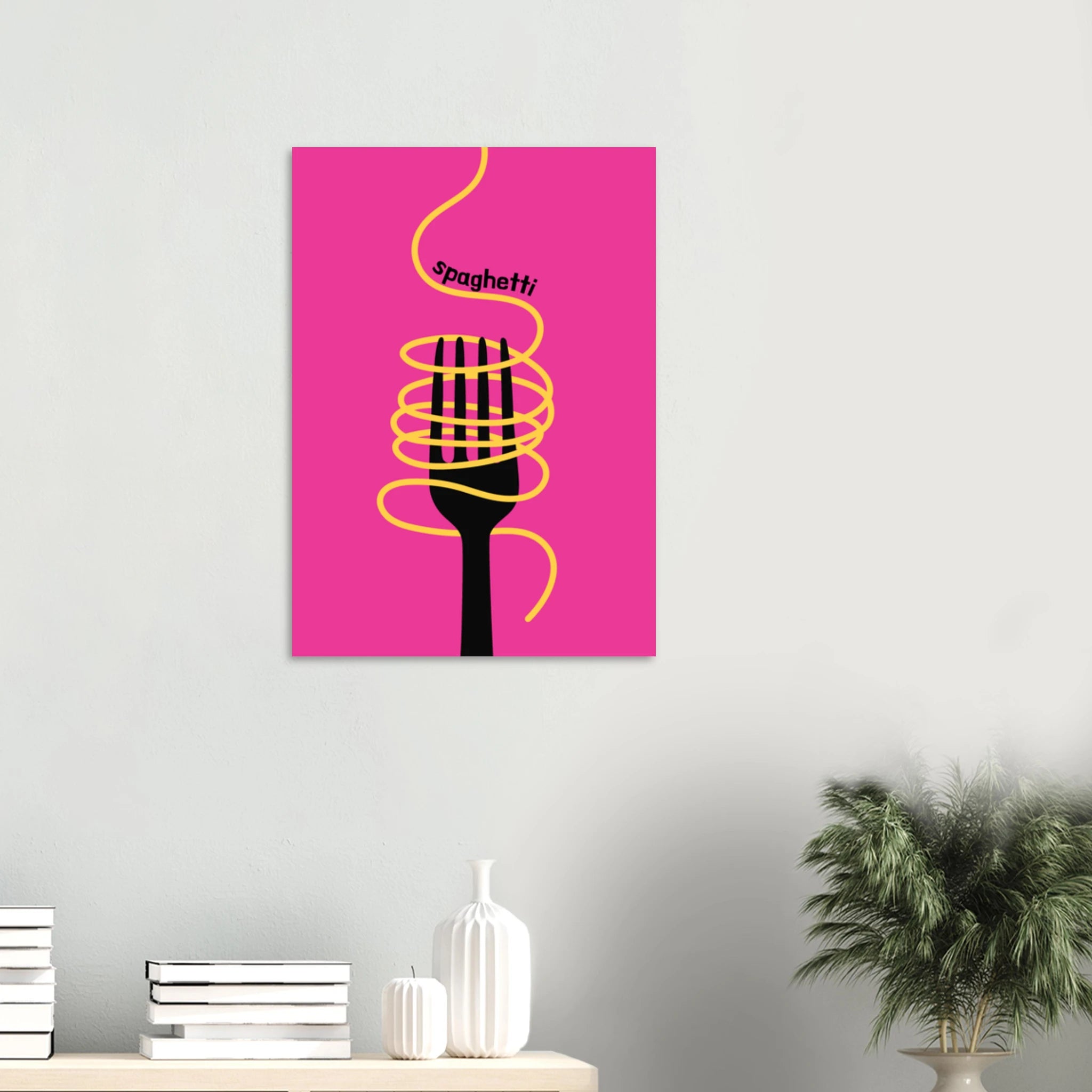 Poster illustrato con spaghetti come icona dello stile di vita italiano
