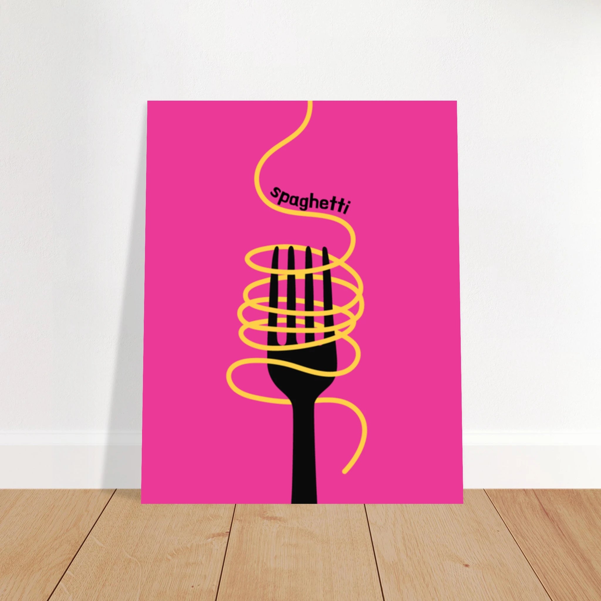 Poster illustrato con spaghetti come icona dello stile di vita italiano