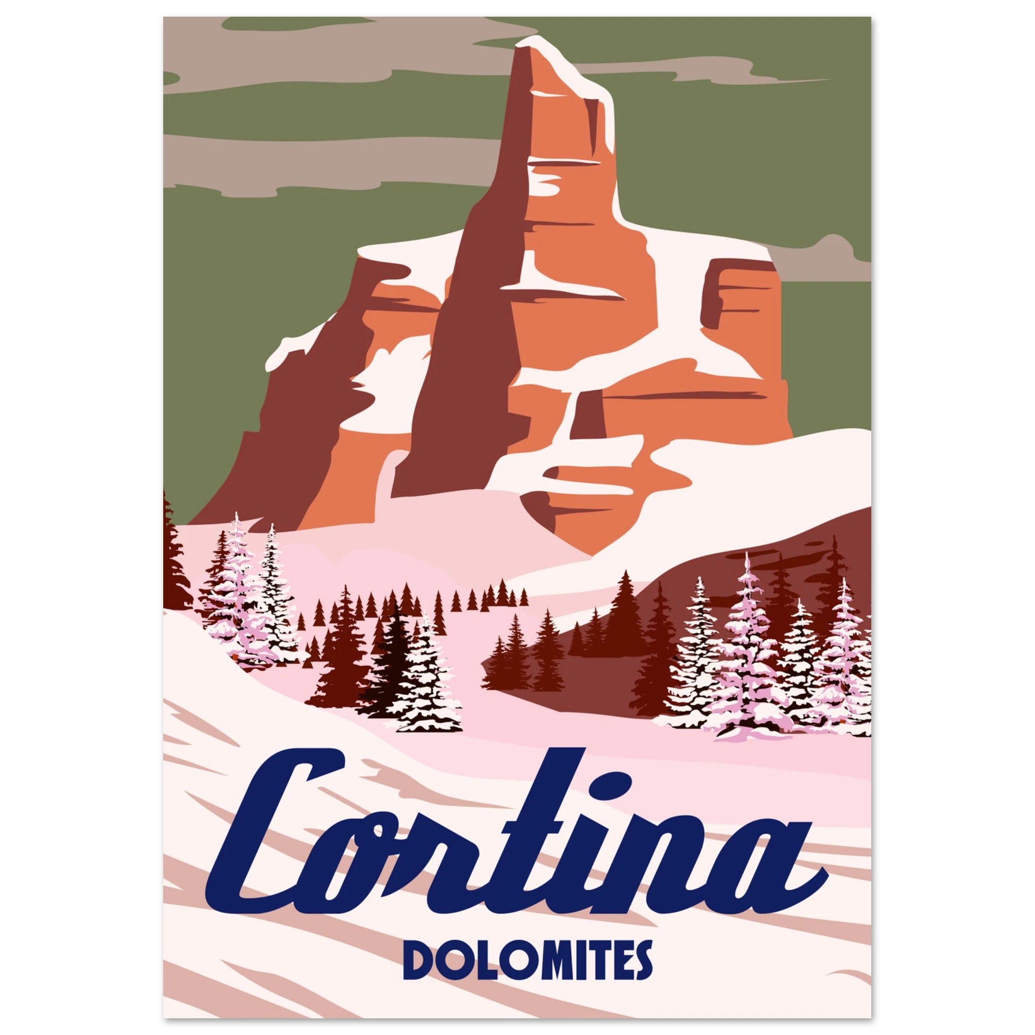 Poster montagna vintage ispirato a Cortina e alle Dolomiti