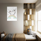 Poster per bambini con unicorno illustrato in stile dolce e sognante
