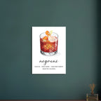 Poster Negroni moderno con bicchiere cocktail e ricetta, stile minimal elegante per angolo bar