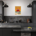 Poster illustrato Negroni in stile vintage con cocktail rosso, arancia e ricetta, perfetto per decorare un angolo bar o cucina moderna.